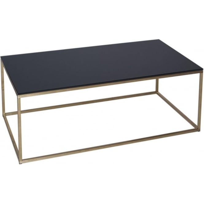 Gillmore Black Glass and Gold Metal Contemporary Rectangular Coffee Table
