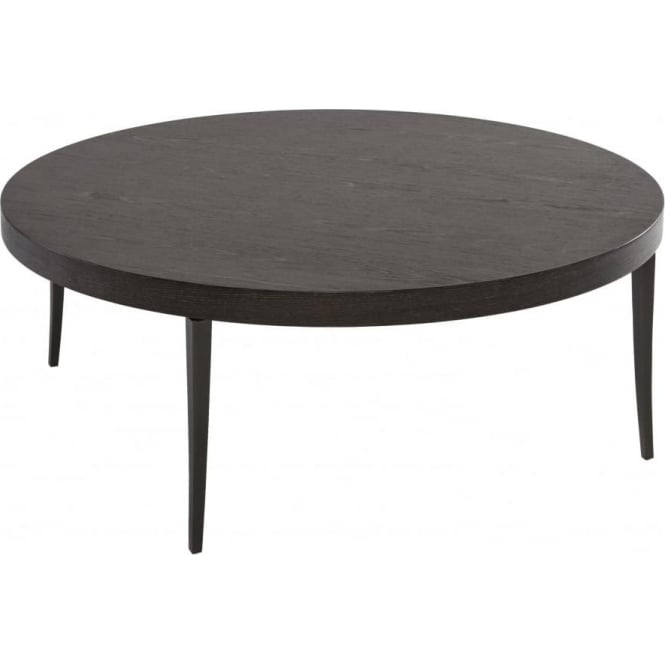 Gillmore Circular Coffee Table in Dark Charcoal Wood with Gun Metal Legs