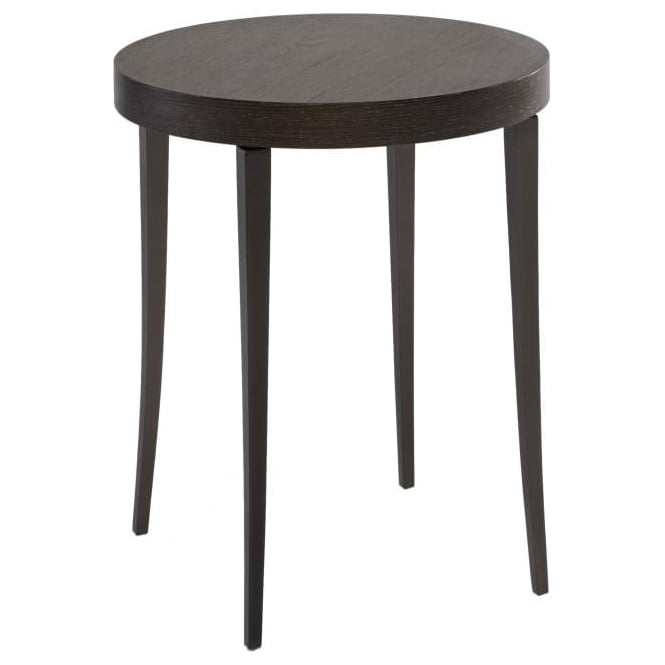Gillmore Circular Side Table in Dark Charcoal Wood with Gun Metal Legs