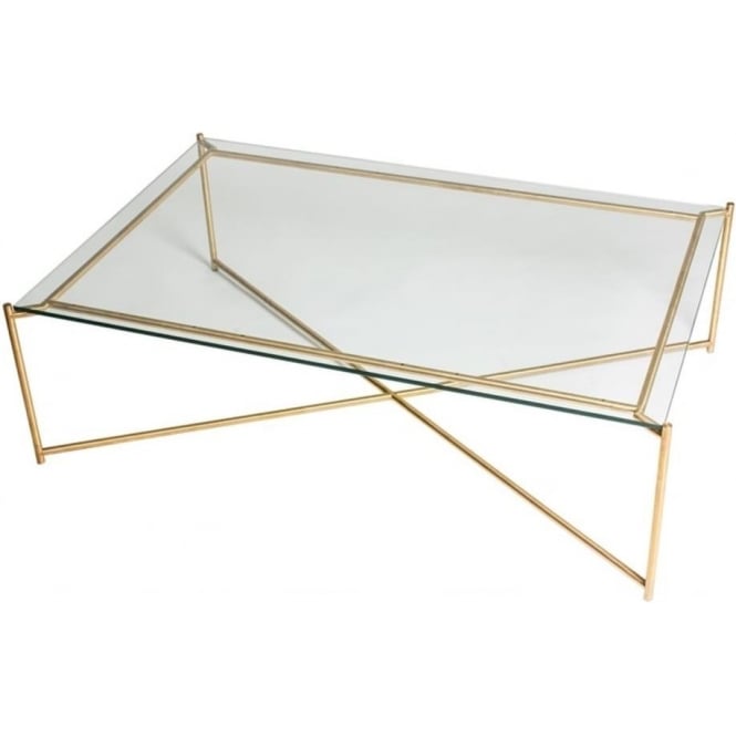 Gillmore Clear Glass Rectangular Coffee Table with Brass Cross Base