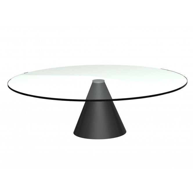 Gillmore Large Round Clear Glass Coffee Table with Conical Black Base