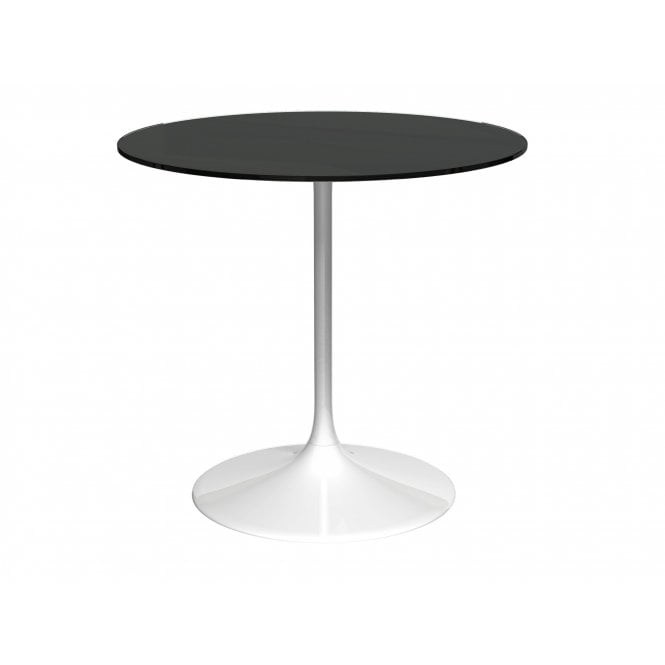 Gillmore Pedestal Medium Dining Table Black Glass and White