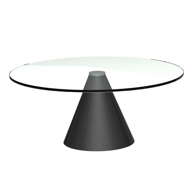 Gillmore Round Clear Glass Coffee Table with Conical Black Base