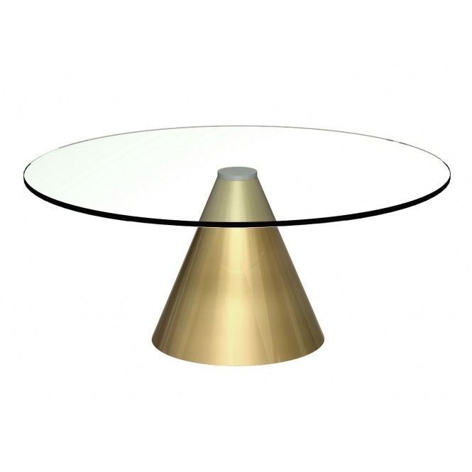 Gillmore Round Clear Glass Coffee Table with Conical Brass Base