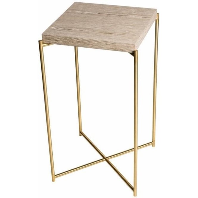 Gillmore Weathered Oak Square Lamp Table with Brass Cross Base