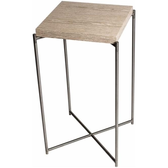 Gillmore Weathered Oak Square Lamp Table with Gun Metal Cross Base