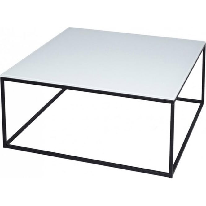 Gillmore White Glass and Black Metal Contemporary Square Coffee Table