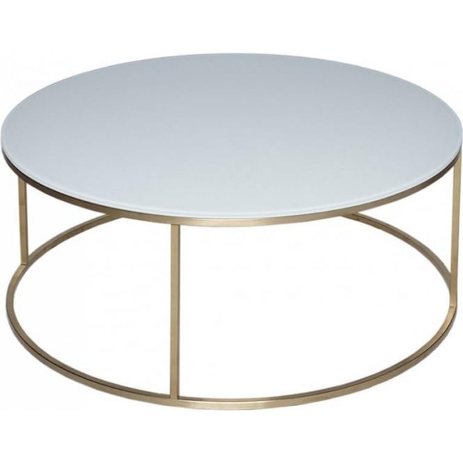 Gillmore White Glass and Gold Metal Contemporary Circular Coffee Table