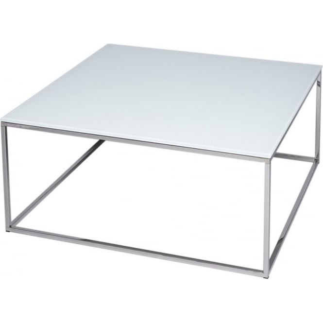 Gillmore White Glass and Silver Metal Contemporary Square Coffee Table