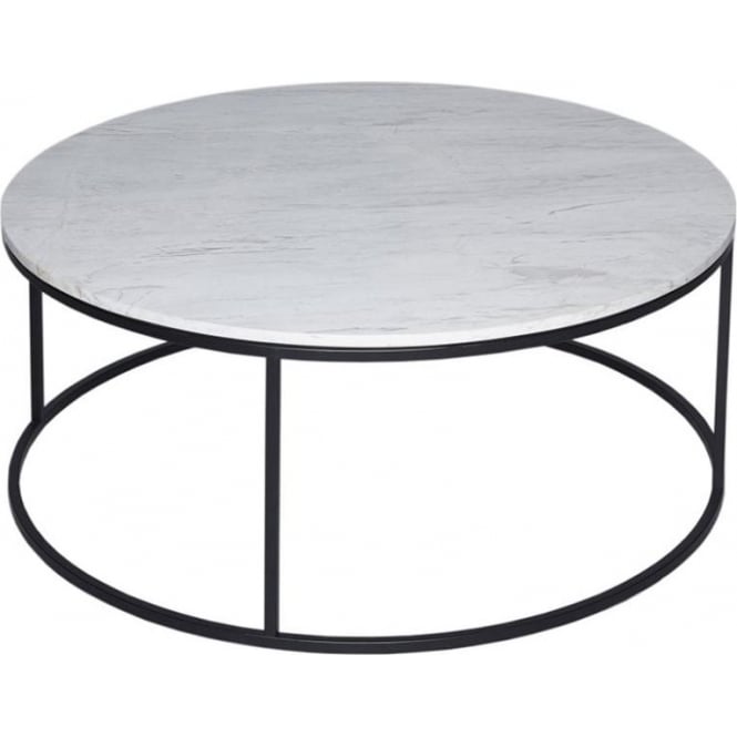 Gillmore White Marble and Black Metal Contemporary Circular Coffee Table