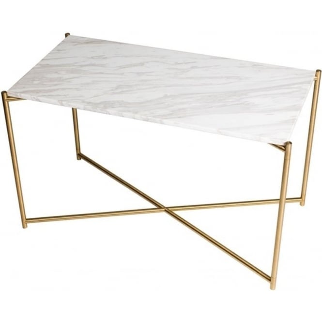 Gillmore White Marble Rectangular Side Table with Brass Cross Base