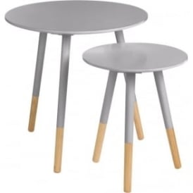 Grey Circular Side Tables with Beech Tipped Legs