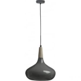 Grey Steel and Wood Medium Pendant
