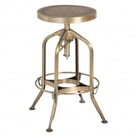 Industrial Gold Brass Metal Adjustable Barstool