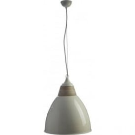 Large Iron and Wood Domed White Pendant