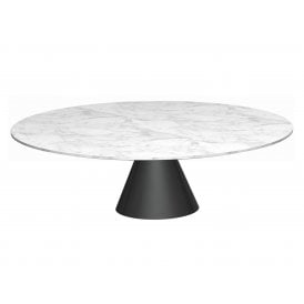 Large Round Marble Coffee Table with Conical Black Base