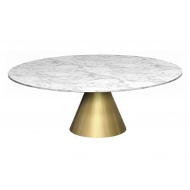 Large Round Marble Coffee Table with Conical Brass Base