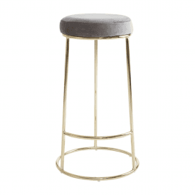 Luxe Grey Velvet Barstool With Gold Metal Legs