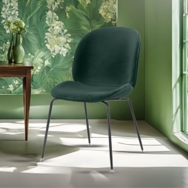 Luxurious Dark Green Velvet Dining Chair with Black Metal Legs