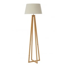 Natural Wood Four Leg Floor Lamp with Natural Shade