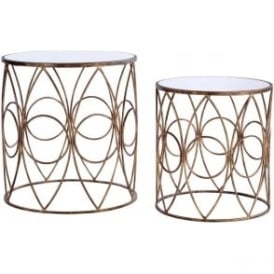 Nest of Mirrored Top Side Tables with Antiqued Gold Frame