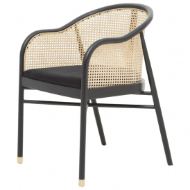 OUTLET Eco-Friendly Rattan And Velvet Black Armchair With Gold Tip Legs