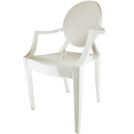 OUTLET Ivory White Ghost Style Plastic Louis Armchair