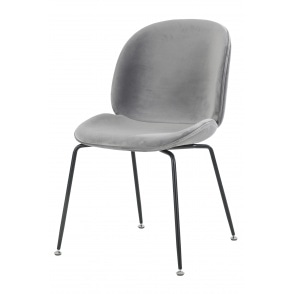 OUTLET Luxurious Light Grey Velvet Dining Chair with Black Metal Legs