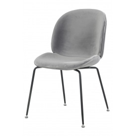 OUTLET Luxurious Light Grey Velvet Dining Chair with Black Metal Legs
