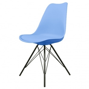 OUTLET Soho Blue Plastic Dining Chair with Black Metal Legs