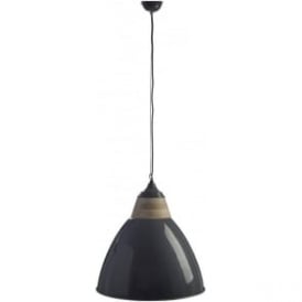 Oversized Iron and Wood Grey Pendant
