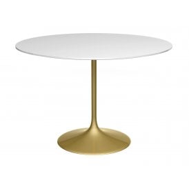 Pedestal Large Dining Table White Gloss and Brass