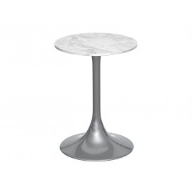 Pedestal Side Table White Marble and Smoked Chrome
