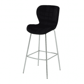 Quilted Black Velvet Barstool with Chrome Metal Legs