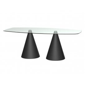 Rectangular Clear Glass Dining Table with Conical Black Base
