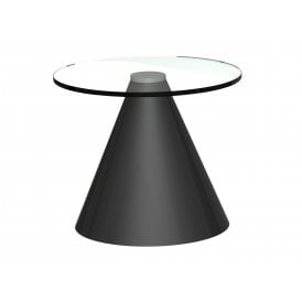 Round Clear Glass Side Table with Conical Black Base