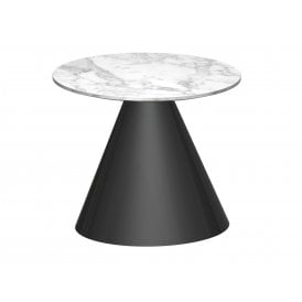 Round Marble Side Table with Conical Black Base