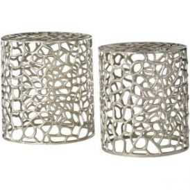 Silver Circular Side Tables with Cut Out Detail