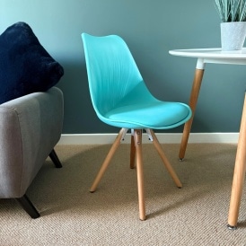 Soho Aqua Blue Plastic Dining Chair with Pyramid Light wood Legs
