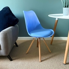 Soho Blue Plastic Dining Chair with Pyramid Light Wood Legs
