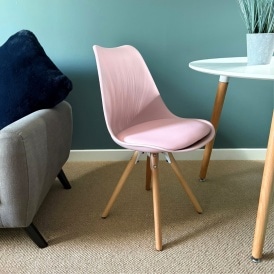 Soho Blush Pink Plastic Dining Chair with Pyramid Light Wood Legs