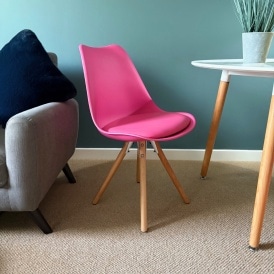 Soho Bright Pink Plastic Dining Chair with Pyramid Light Wood Legs