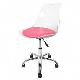 Soho Clear and Bright Pink Plastic Desk Chair with Swivel Base