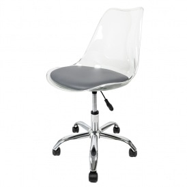 Soho Clear and Dark Grey Plastic Desk Chair with Swivel Base