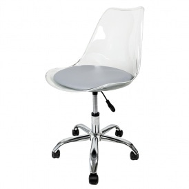 Soho Clear and Light Grey Plastic Desk Chair with Swivel Base
