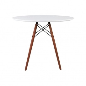 Soho Medium White Circular Dining Table with Walnut Wood Legs