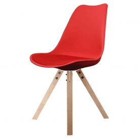 Soho Red Plastic Dining Chair with Square Pyramid Light Wood Legs