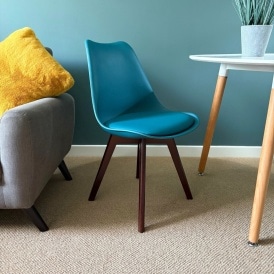 Soho Teal Plastic Dining Chair with Squared Dark Wood Legs
