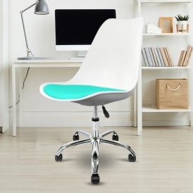 Soho White and Aqua Plastic Desk Chair with Swivel Base