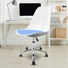 Soho White and Blue Plastic Desk Chair with Swivel Base